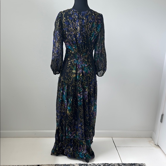 Shoshanna Black and Blue Long Sleeve V-Neck Gown - Picture 4 of 5